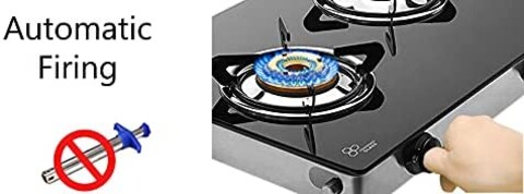 Impex IGS 1212F 2 Stainless Steel Burner Lp Gas Stove 6mm Thick Toughened Glass Auto Ignition Switch