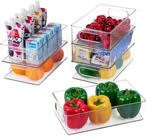 Atraux Fridge Organizers, Pantry Storage Container With Handle, Stackable Storage Box Ideal For Kitchens &amp; Fridge (6-PCs)