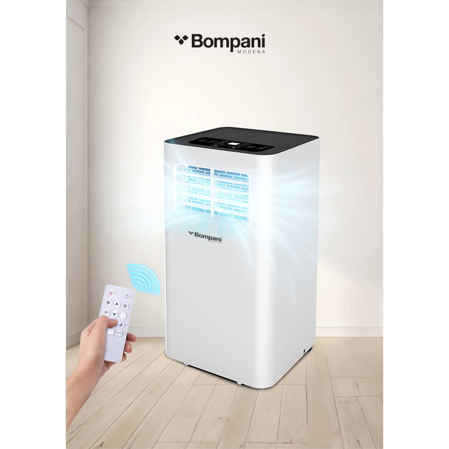 Bompani 9000 BTU Portable AC With Auto Swing, LED Display, Remote - BO900 White