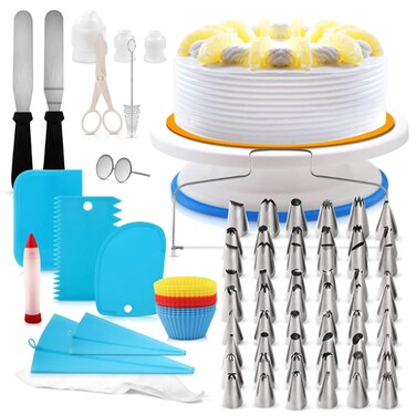 Generic-106Pcs Cake Decorating Supplies Kit Baking Fondant Tool Set Turntable Piping Bag Tip Pen Spatula DIY Cake Cupcake Decorating Icing Tool Set