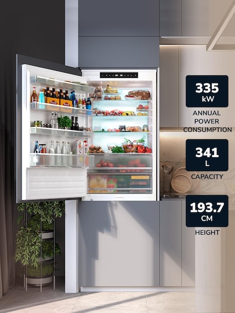 MILLEN Built-in Refrigerator, 341L Net Capacity, 3 Y Warranty, No Frost 2 Doors Fridge Freezer, Electronic Control, LED Backlight, Quick Cooling/Freezing, Ambient Lighting, Vacation Mode, MBIM 193.7D