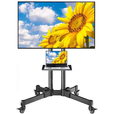 Mount Mobile TV Stand With Wheels Heavy Duty Universal Rolling TV Cart Fits Most 32&rdquo; &ndash; 75&rdquo; LED LCD TVs with Shelf and Mount Black