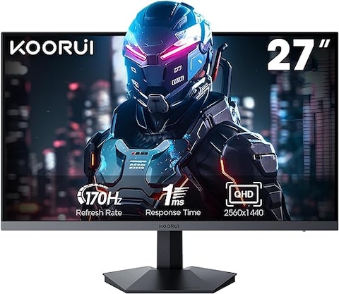 KOORUI GN07 27 inch Gaming Monitor, QHD 2560 x 1440 PC Screen Adaptive-Sync Technology (IPS-Panel, 170Hz, 1ms, DCI-P3 90%, Gsync Compatibility, 2xHDMI, VESA, DisplayPort, Adjustable Tilt)