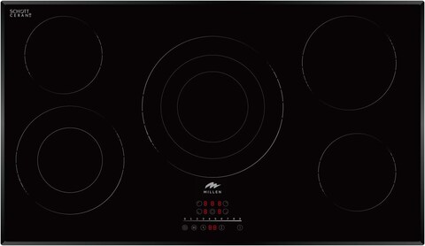 MILLEN 90 cm Built-in Electric Hob 5 Heating Zones - MEH 904 BL, Kanger Glass Ceramic, 9100 Watts, Hi-Light Heating Elements, Touch and Slider Control, 3 Year Warranty