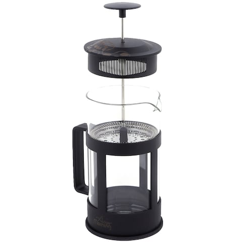 Any Morning French Press Coffee and Tea Maker, Borosilicate Glass Coffee Press, Stainless Steel Filter, Durable and Heat Resistant, Black (350 ml, 11.80 oz, 2 Cup)