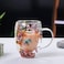 1CHASE Borosilicate Double Wall Flower Glass Coffee Cups With Handle 350ml (Set Of 2)