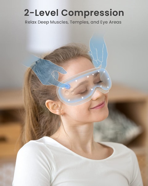 Renpho Eye Massager With Heat And Vibration, Remote Control, Compression Bluetooth Music Temple Eye Massage Mask Rechargeable For Relax Eye Strain Dark Circles Eye Bags Dry Eyes Improve Sleep, White