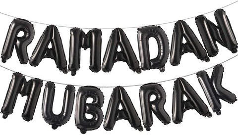 Party Time Black 16&quot; Ramadan Mubarak Foil Balloon Banner Party Decoration Supplies Ramadan Decoration Black Balloons for Muslim Ramadan