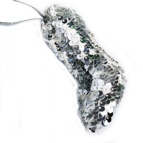 Silver Sequin and Rhinestone Stiletto Christmas Hanging Decor 9x11cm