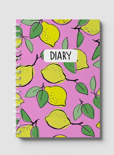 Lowha Spiral Notebook With 60 Sheets And Hard Paper Covers With Lemons Design, For Jotting Notes And Reminders, For Work, University, School