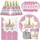 Party Time 37 Pieces Unicorn Party Sets Disposable Party Tableware - Party Supplies