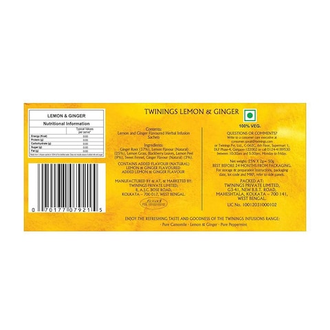 Twinings infsusions Lemon &amp; Ginger Herbal Tea - 25 Tea Bags