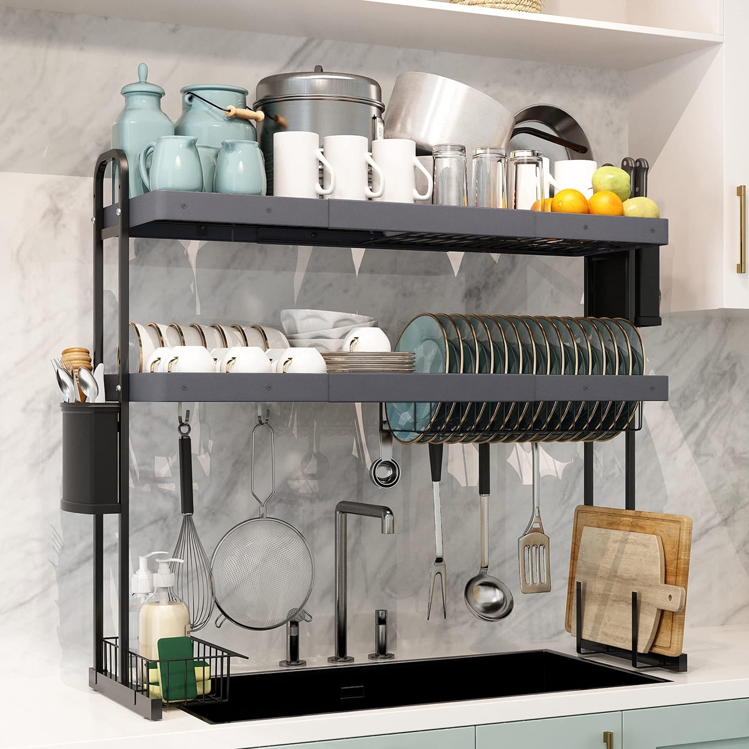 Buy kitchen Rack Dish Drying Rack 2 Tier Stand with Utensil Holder ...