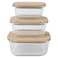 Square Glass Container With Bamboo Lid Clear 3 PCS
