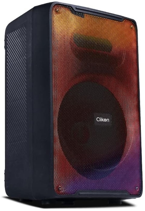 Clikon Portable Rechargeable Bluetooth Speaker with Mic, 8 inch Woofer, LED display, Dynamic Light Show, 2400mAh Battery, Black, 2 Years Warranty &ndash; CK857