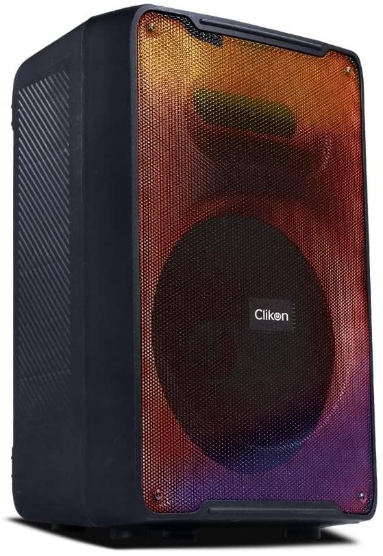 Clikon Portable Rechargeable Bluetooth Speaker with Mic, 8 inch Woofer, LED display, Dynamic Light Show, 2400mAh Battery, Black, 2 Years Warranty &ndash; CK857