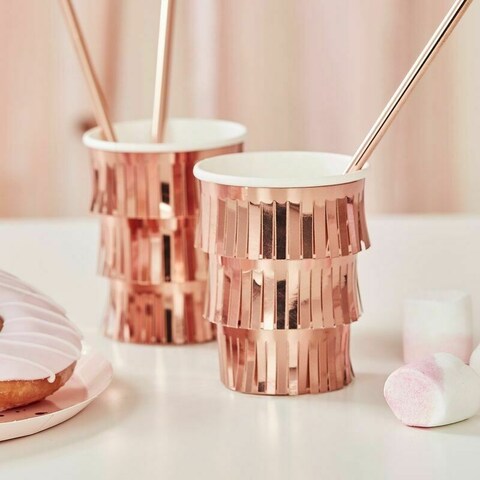 Ginger Ray Fringe Paper Cups 8-Pieces- Rose Gold