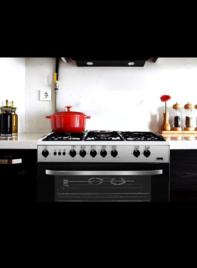 Haam Gas Oven, 5 Burners, 80x55, Full Safety, HM80GF-20, Steel (Installation Not Included)