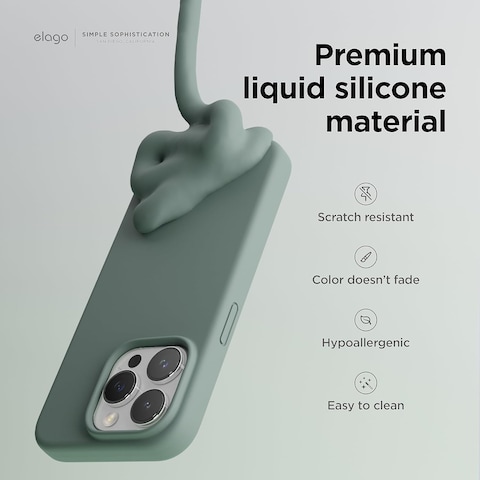 elago Liquid Silicone for iPhone 15 Pro MAX case cover Full Body Protection, Shockproof, Slim, Anti-Scratch Soft Microfiber Lining - Midnight Green