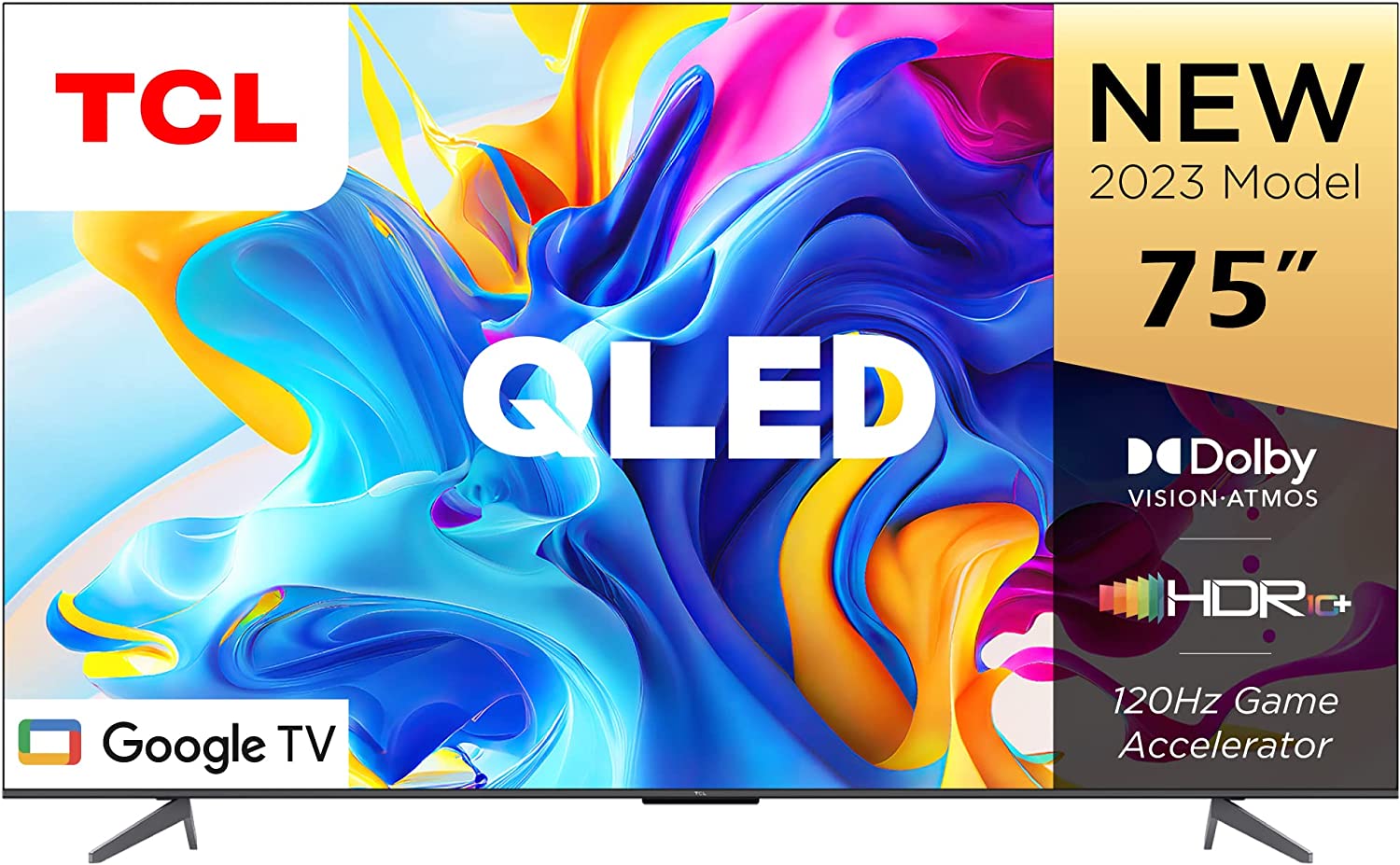 TCL 75 Inch, 4K QLED, Smart TV, 75C645 (2023 Model, Google TV With Hands-Free Voice Control, Dolby Vision Atmos, HDR 10+, Game Master, Wide Colour Gamut, Quantum Dot Technology)