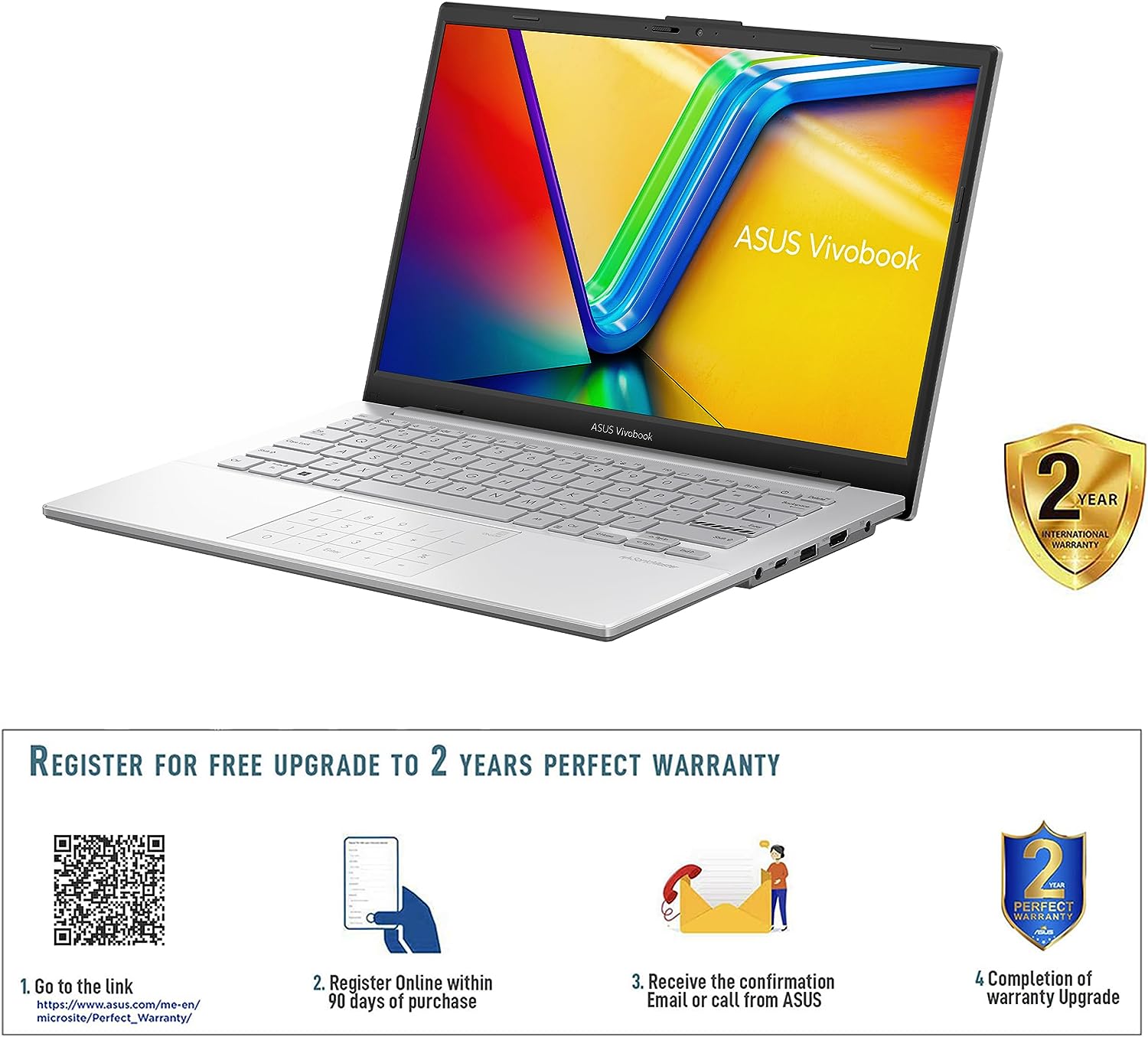 Asus Vivobook GO 14 E1404GA-NK039W, Slim Laptop, i3-N305, 8GB, 256G, UFS 2.1 SSD, Intel UMA, Win11 Home, 14-Inch, HD Webcam, Chiclet-Eng-Arb-KB, Cool Silver