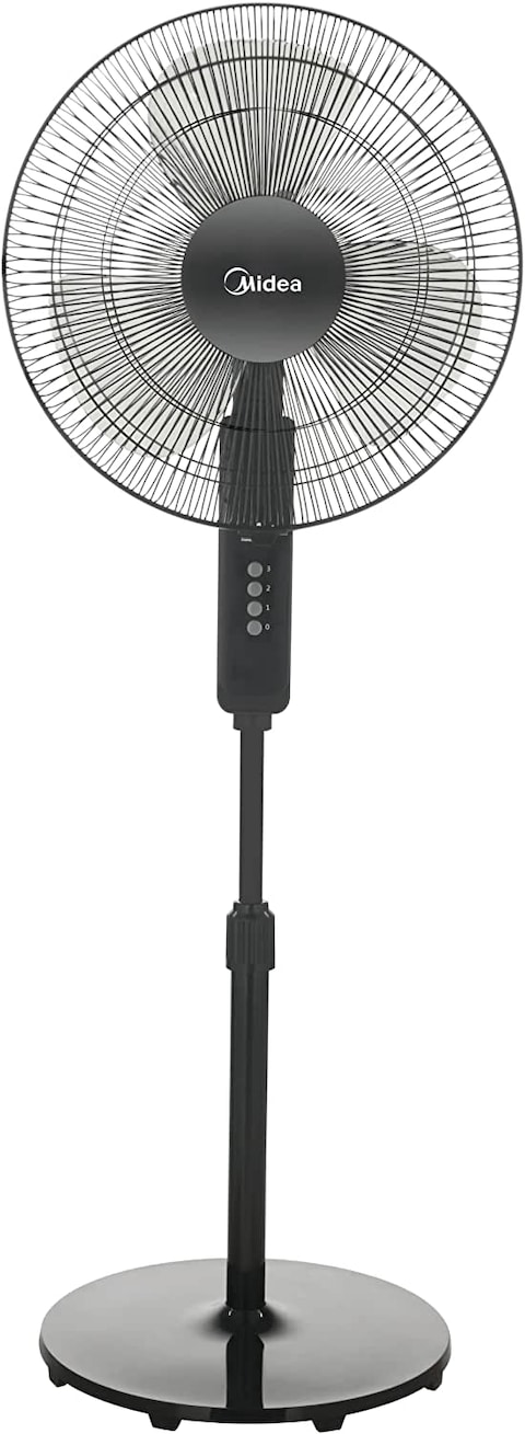 Midea Pedestal Stand Fan With SQD Motor, 16 Inch, 3D Oscillation Directions, 3 Speed Levels &amp; Adjustable Height, 5 Leaf Blade With 7.5 Hours Timer, Best For Home &amp; Office, Black, FS4019K