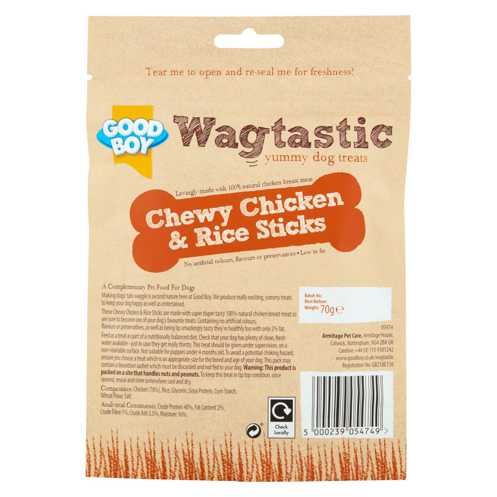 Good Boy Wagtastic Chewy Chicken And Rice Sticks 70g