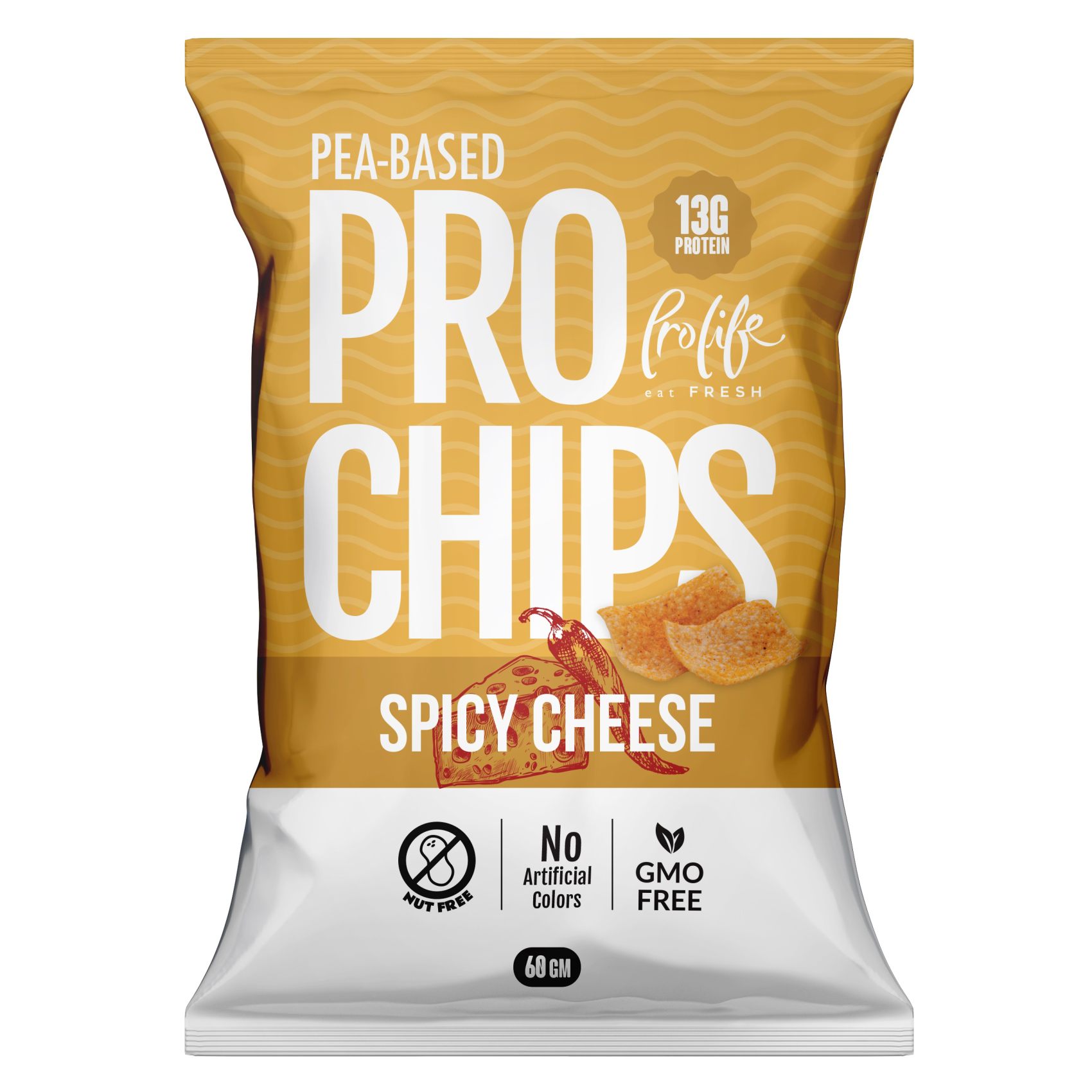 Pro Chese Buy Prolife Pea-Based Spicy Cheese Flavoured Pro Chips 60g Online ...