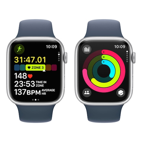 Apple Watch Series 9 LTE 45mm Silver Aluminium Storm Blue Sport Band Small/Medium