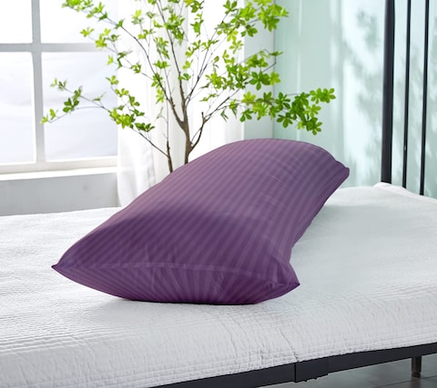 KLUB LINEN  Long Body Pillow 1pc, Fabric: 100% Polyester 85 GSM Microfiber 1 cm Stripe Super Soft, Filling: 1300 gm Hollow Fiber Comfort, Breathable &amp; Ultra Soft Size: 45 x 120 cm, Color: Lilac