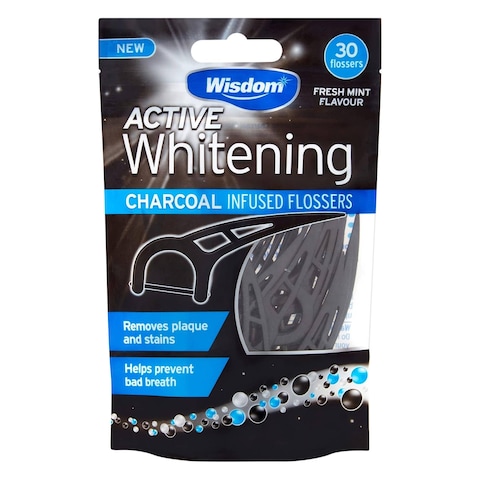 Wisdom Active Whitening Charcoal Infused Flossers 30 Count