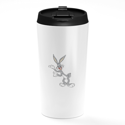 Loud Universe - White Travel Tumbler Bugs Bunny Funny Pose Cartoon Network 90s Stainless Steel Tumbler with Black Sip Lid