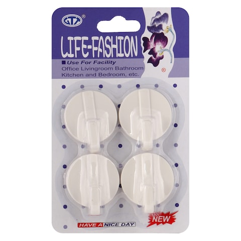 GTT Life-Fashion Sticky Hooks 7469 White Pack of 4