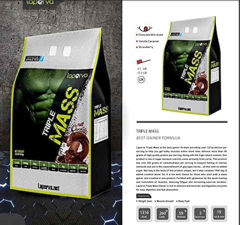 Lapera Mass Gainer Triple Mass Weight Gainer Protein Powder, Muscle Growth And Body Fuel With 1316 Kcal Vitamin &amp; Minerals Milk Chocolate, 13.2 Lb