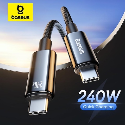 Baseus 240W PD 3.1 5A QC 4.0 Fast Charging USB C to USB C Cable, Zinc Alloy Nylon Braided Type C to Type C Data Cable for iPhone 15 Series, Samsung S24/S23 Note 10 iPad Pro MacBook Pro Pixel 1M-Black