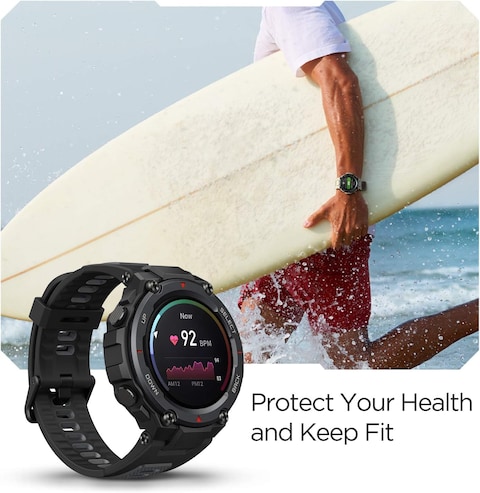 Amazfit T-Rex Pro Smart Watch With GPS, Outdoor Fitness Watch for Men, Military Standard Certified, 100+ Sports Modes, 10 ATM Waterproof, 18 Day Battery Life, Blood Oxygen Heart Rate Monitor, Black