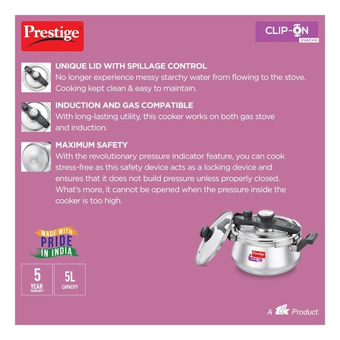 Prestige Svachh Clip-on Stainless Steel Pressure Handi 5L