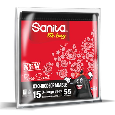 Sanita Tie Bag Tie Bags Biodegradable 55 Gallons 15 Bags