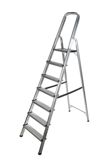 STANLEY Step Ladder, 7 Steps Aluminum Ladder with Non-Slip Rubber Edge Guards &amp; 150 KG Loading Capacity - EN131 Approved