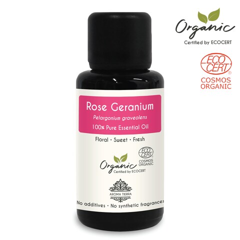 Aroma Tierra - Organic Geranium Essential Oil - Aroma Tierra - 100% Pure, Natural, Certified Organic By Ecocert - 30Ml