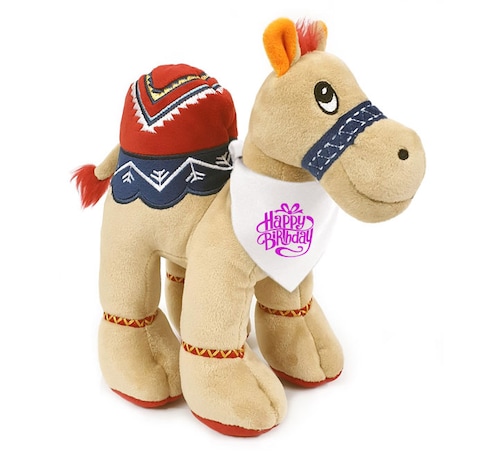 Caravaan - Camel Beige 18cm with Cream Bandana with Pink Happy Birthday Print