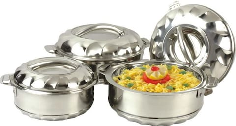 Generic Pack Of 3 Stainless Steel Hotpot Set Silver 2500Ml/3500Ml/5000Ml