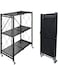Foldable Standing Shelf,Units Storage Rack,Metal Heavy Duty Storage Shelf with Wheels, No Need Install Storage Rack (Black, 3-tier)