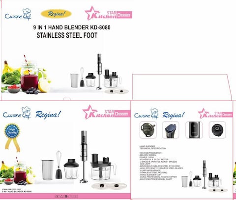 Dessini Stainless Steel 9 In 1 Hand Blender 1200W KD-8080 Silver/Black/Clear