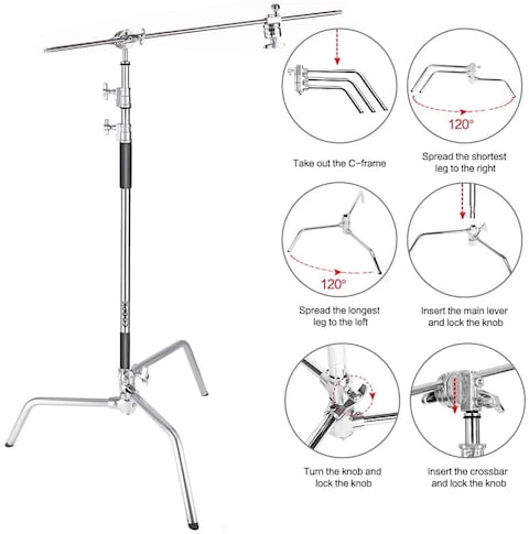 Coopic C Stand With 3 Pcs Wheel Stainless Steel 336Cm/10.8Ft Max. Height And 4 Feet Holding Arm Grip With Turtle Base For Studio Light Reflector