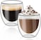1CHASE Double Wall Insulated Coffee Tea Cups 250ml, Clear Coffee Mugs, Espresso, Cappuccino, Tea, Latte Cups, Cold/Hot Beverage - Set Of 2