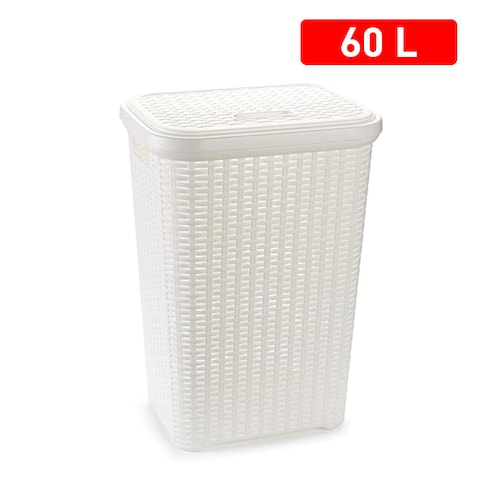 Plastic Forte Rattan Laundry Hamper, 60L, White