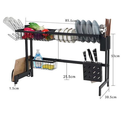 Kitchen Supplies Storage Counter Organizer Utensils Holder Stainless Steel Display- Kitchen Space Save Stainless Steel Kitchen Shelf Organizer Dishes Drying Rack Over Sink Drain Rack Kitchen (black)
