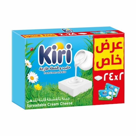 Kiri Spreadable Cream Cheese Squares, 24 portions x 2 packs, 48 portions, 800g