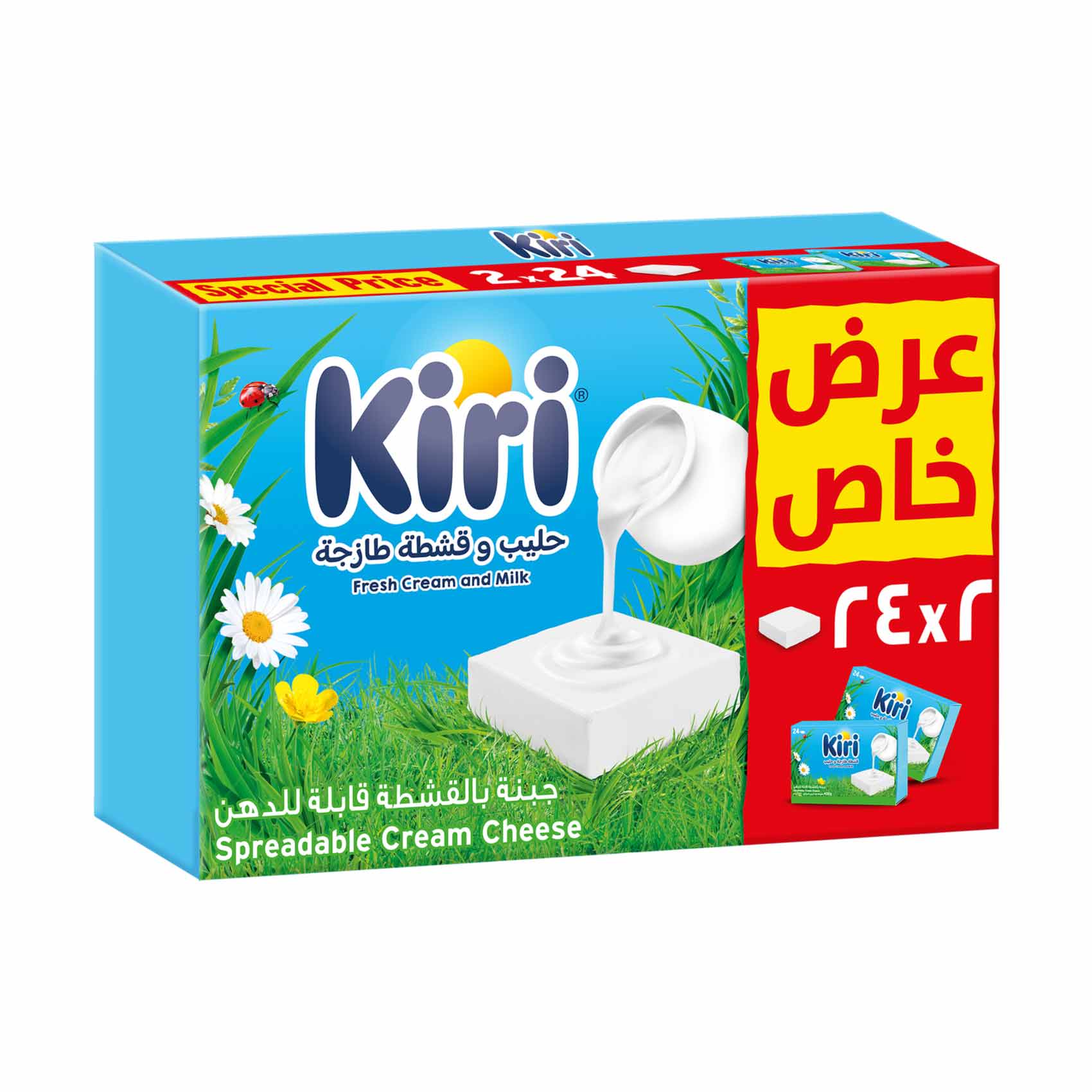 Kiri Spreadable Cream Cheese Squares, 24 portions x 2 packs, 48 portions, 800g